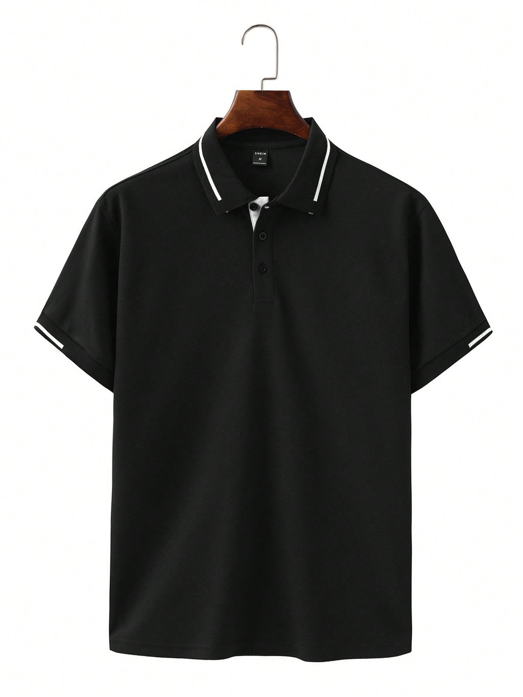 Calvornis Camisa Polo Casual/Business de Manga Curta com Detalhe em Contraste para Homens, Camisa de Golfe Preta para Homens, Formal, Cerimônia