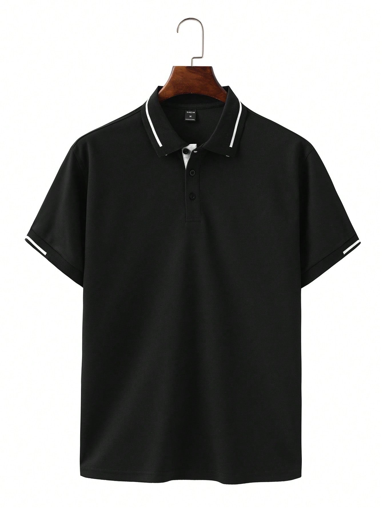 Calvornis Camisa Polo Casual/Business de Manga Curta com Detalhe em Contraste para Homens, Camisa de Golfe Preta para Homens, Formal, Cerimônia
