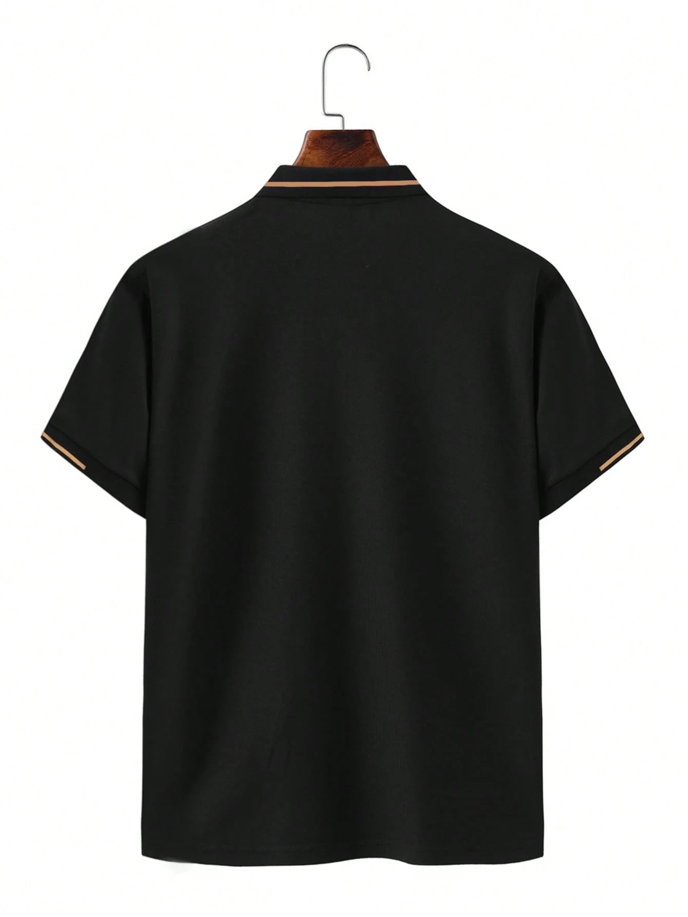 Calvornis Camisa Polo Casual/Business de Manga Curta com Detalhe em Contraste para Homens, Camisa de Golfe Preta para Homens, Formal, Cerimônia