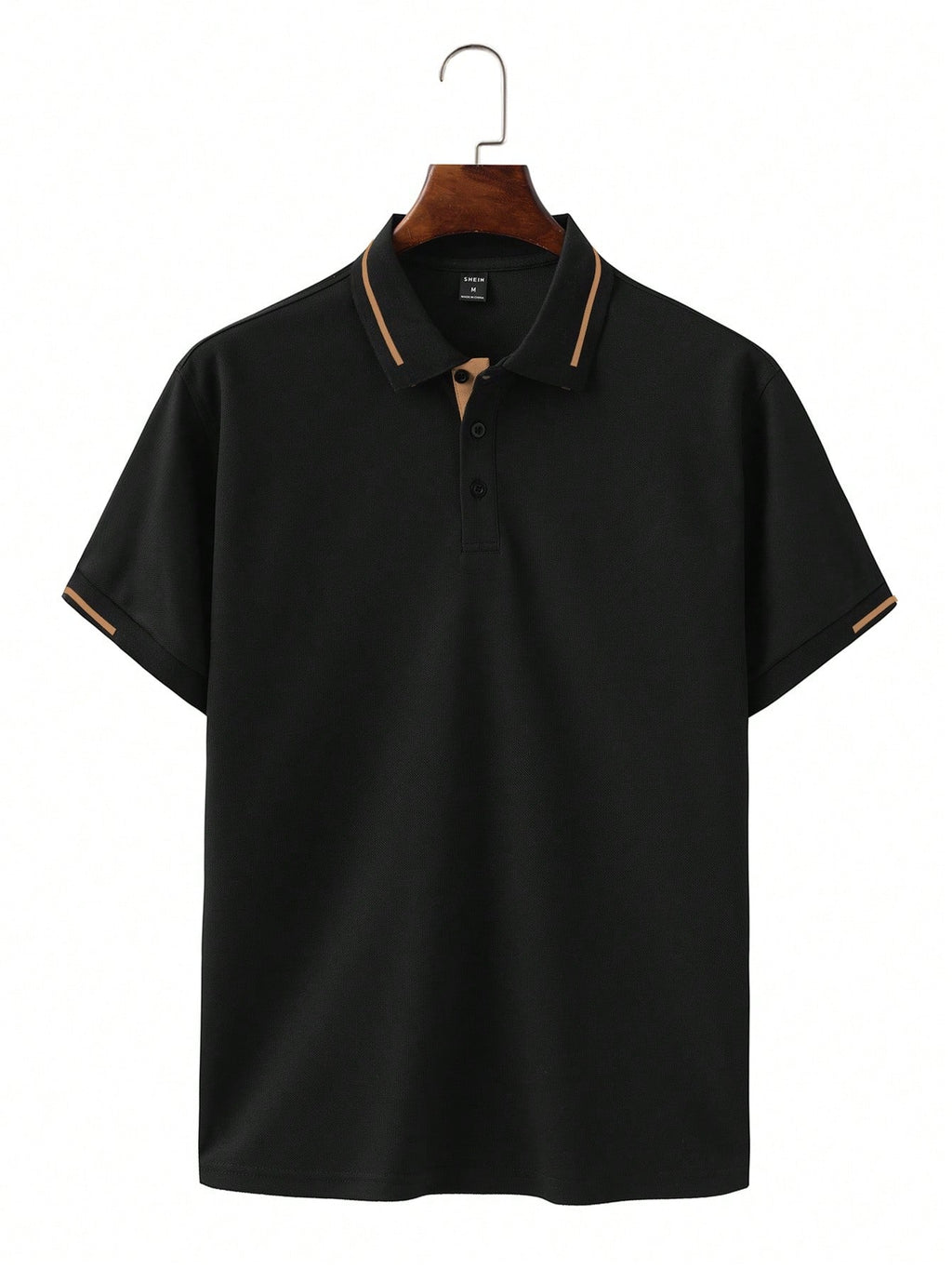 Calvornis Camisa Polo Casual/Business de Manga Curta com Detalhe em Contraste para Homens, Camisa de Golfe Preta para Homens, Formal, Cerimônia