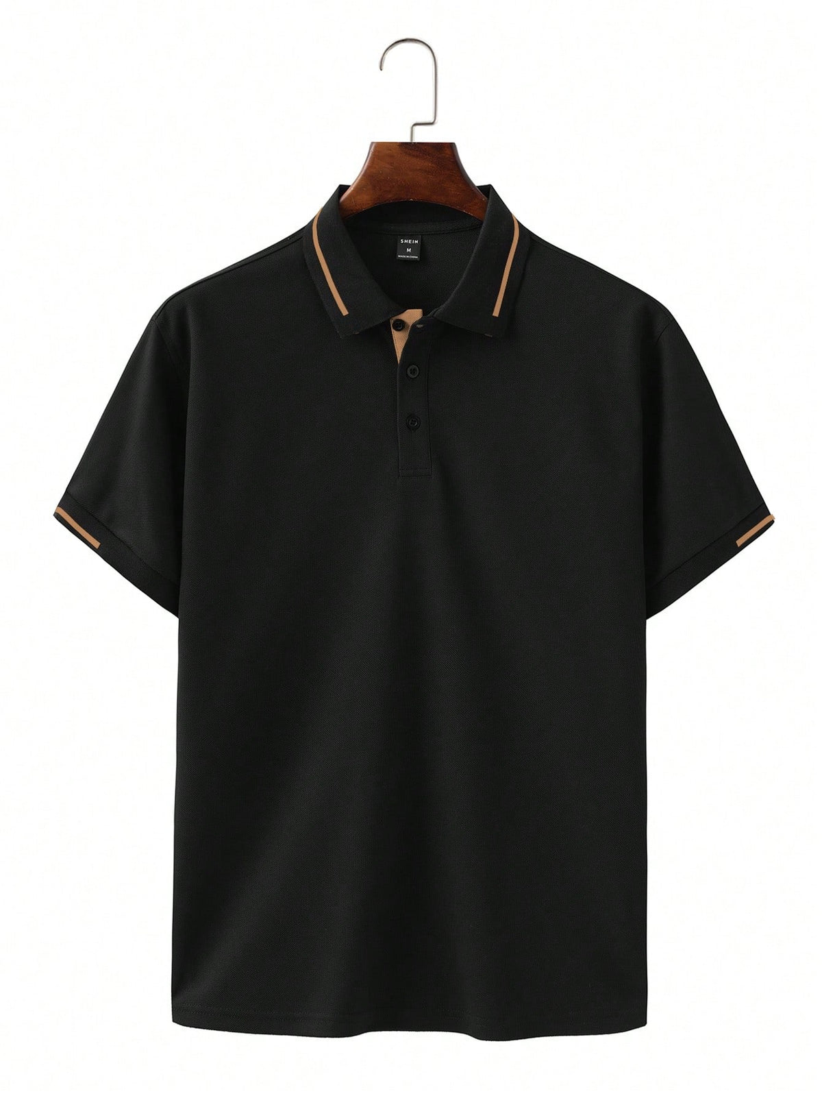 Calvornis Camisa Polo Casual/Business de Manga Curta com Detalhe em Contraste para Homens, Camisa de Golfe Preta para Homens, Formal, Cerimônia