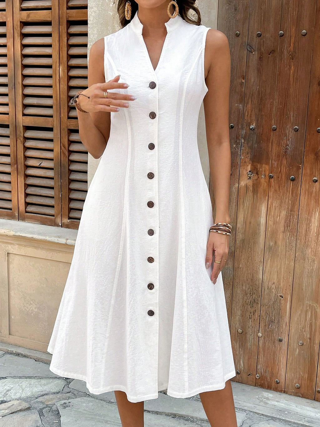 Faunlyn Vestido Feminino de Verão com Estampa Geométrica, Gola Redonda e Manga Curta