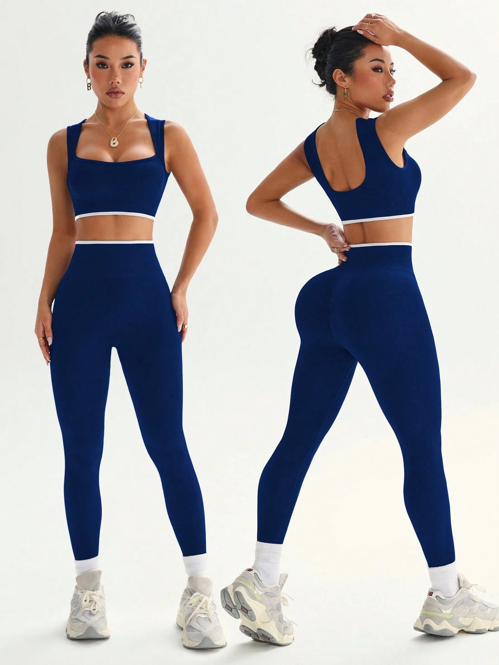 Dewbera Dewbera Conjunto Esportivo Feminino com Regata Cropped Listrada em Blocos de Cor e Legging