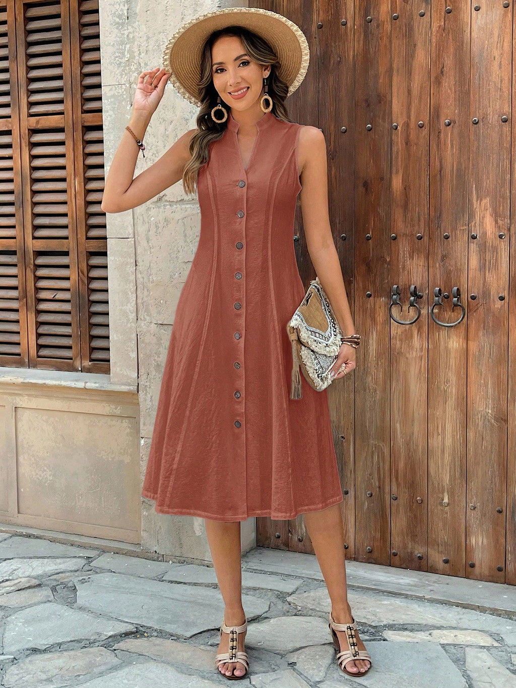 Faunlyn Vestido Feminino de Verão com Estampa Geométrica, Gola Redonda e Manga Curta