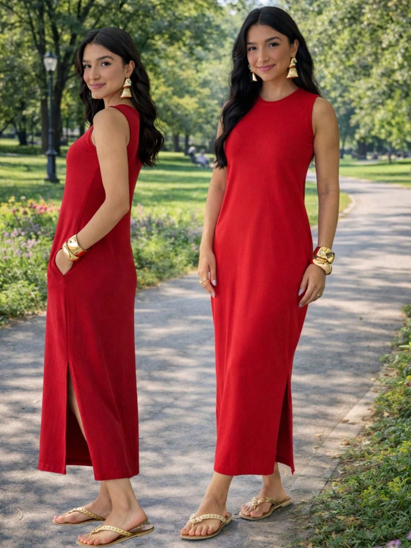 Vestido Feminino Longo Com Fenda Lateral e Bolso Básico Liso Moda Comfy Casual Blogueira Soltinho Malha Leve Algodão