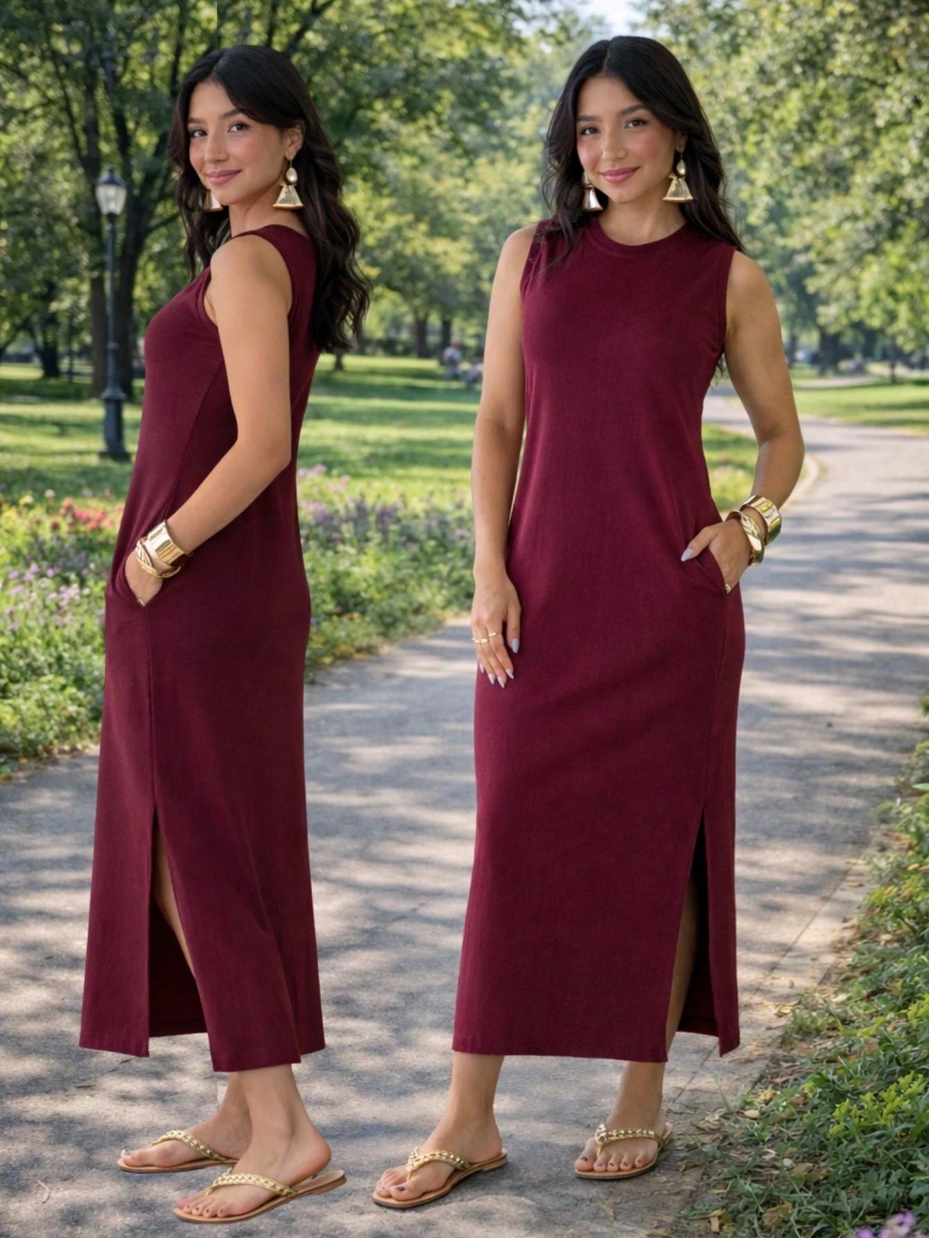 Vestido Feminino Longo Com Fenda Lateral e Bolso Básico Liso Moda Comfy Casual Blogueira Soltinho Malha Leve Algodão