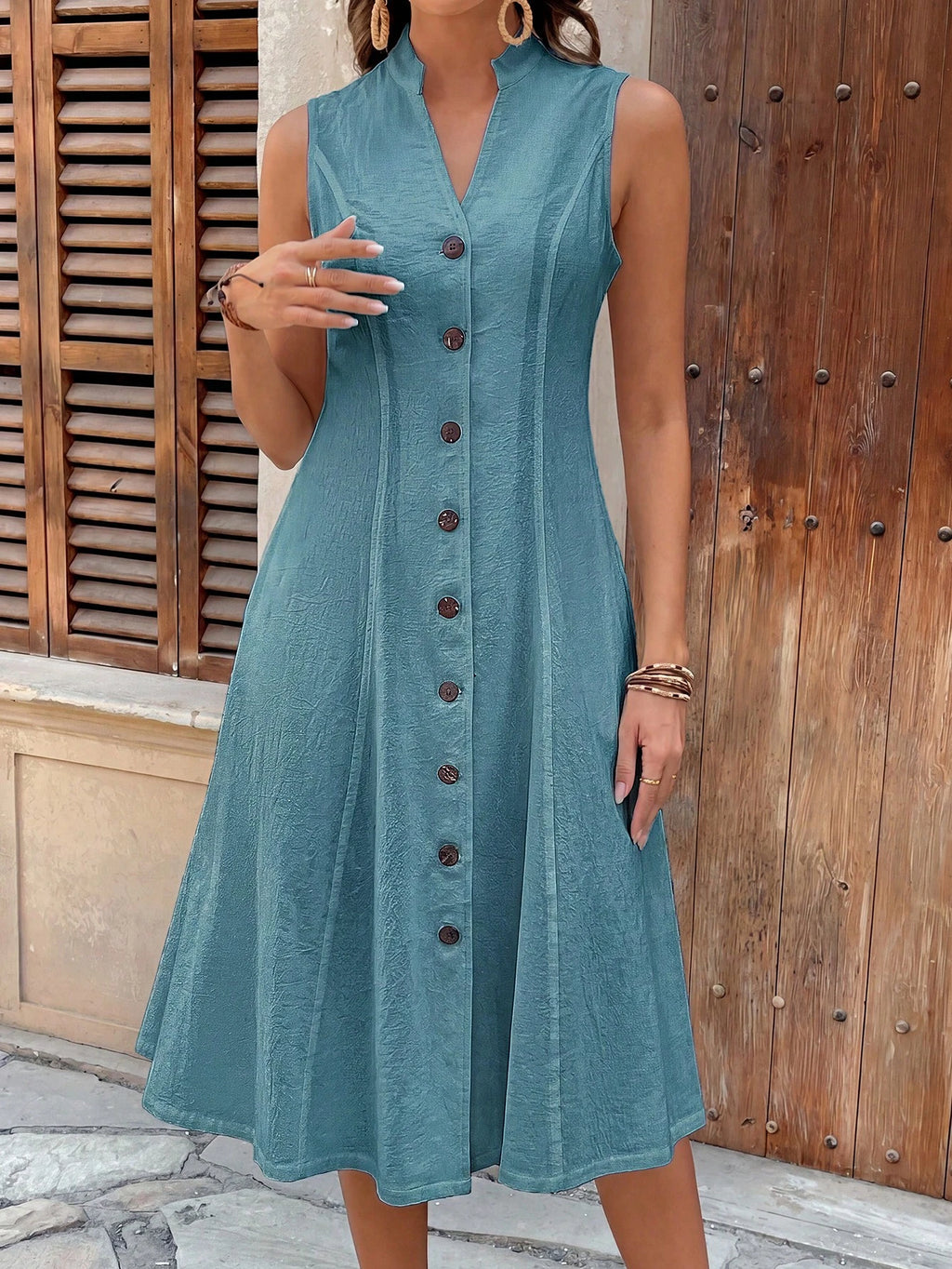 Faunlyn Vestido Feminino de Verão com Estampa Geométrica, Gola Redonda e Manga Curta