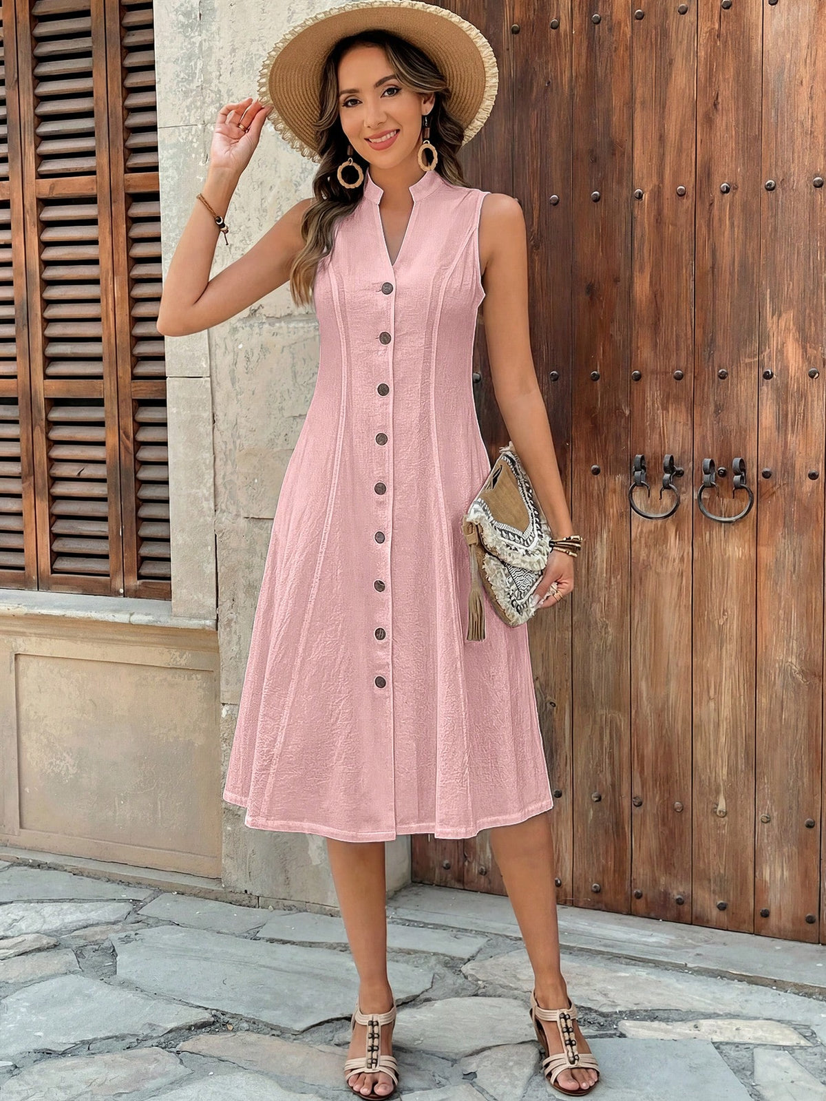 Faunlyn Vestido Feminino de Verão com Estampa Geométrica, Gola Redonda e Manga Curta