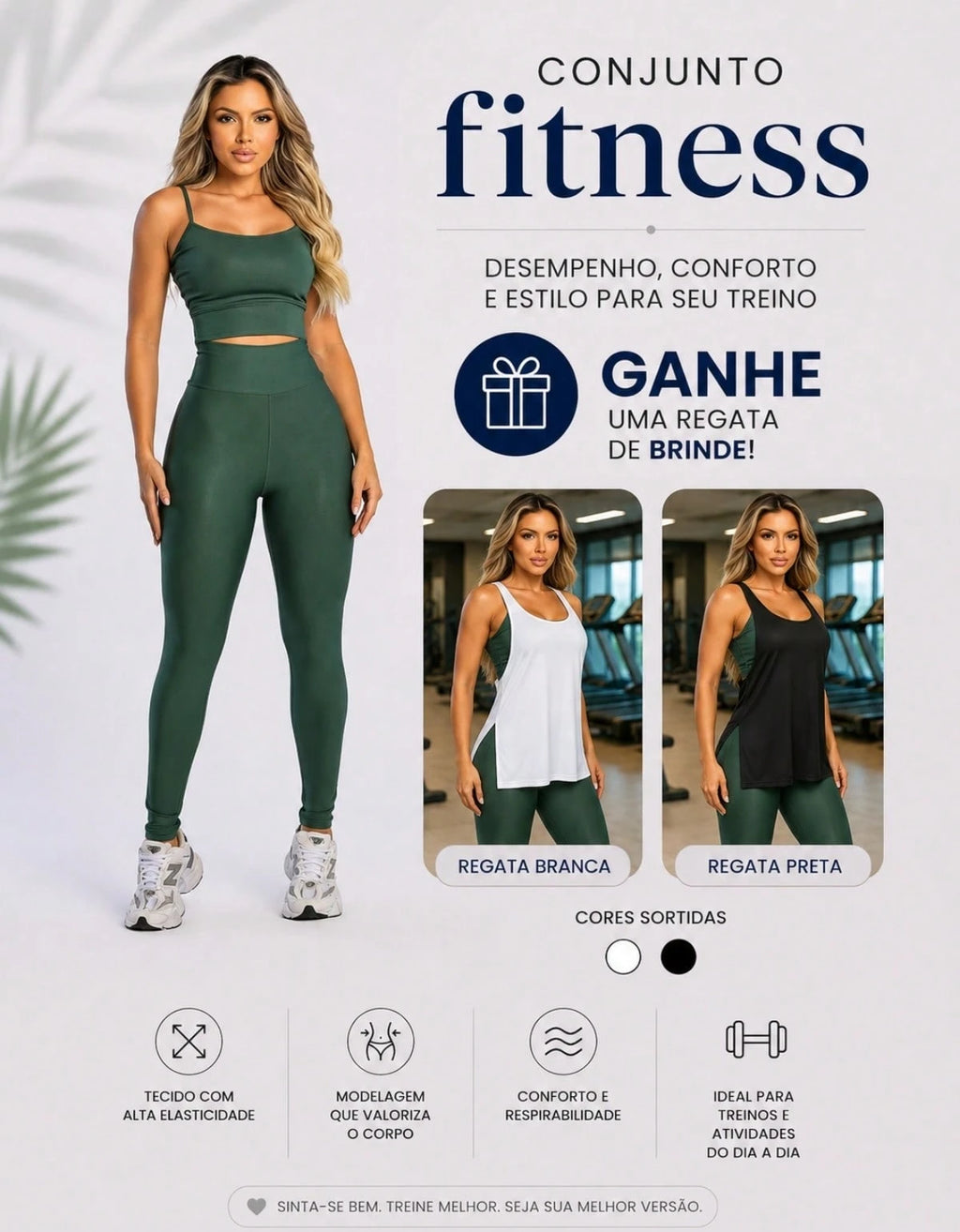 Kit 3 Peças Conjunto de Roupas Esportivas Fitnes Feminino Calça Legging Cintura Alta + Top com Bojo Removivel Zero Transparência + Regata Academia Dry Fit Ideal Treino Malhar Corrida