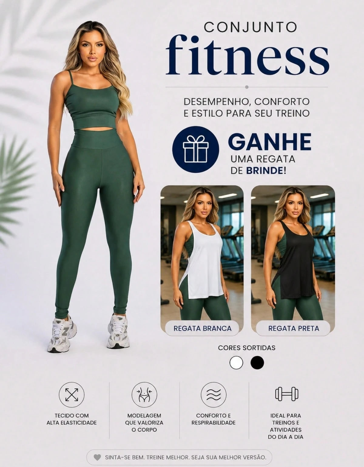 Kit 3 Peças Conjunto de Roupas Esportivas Fitnes Feminino Calça Legging Cintura Alta + Top com Bojo Removivel Zero Transparência + Regata Academia Dry Fit Ideal Treino Malhar Corrida