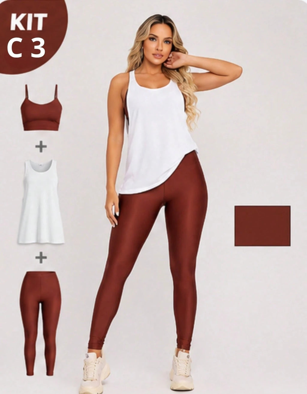 Kit 3 Peças Conjunto de Roupas Esportivas Fitnes Feminino Calça Legging Cintura Alta + Top com Bojo Removivel Zero Transparência + Regata Academia Dry Fit Ideal Treino Malhar Corrida