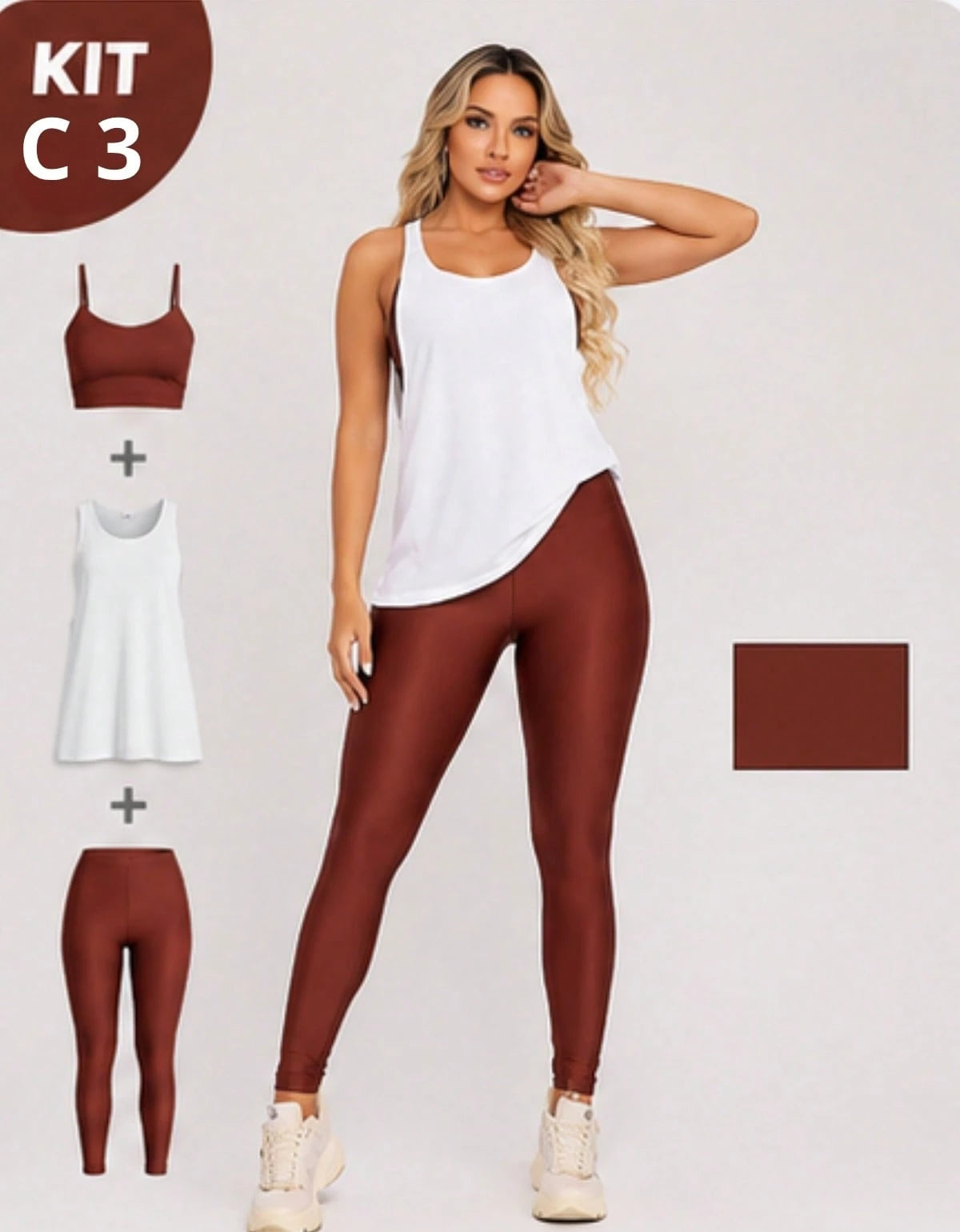 Kit 3 Peças Conjunto de Roupas Esportivas Fitnes Feminino Calça Legging Cintura Alta + Top com Bojo Removivel Zero Transparência + Regata Academia Dry Fit Ideal Treino Malhar Corrida