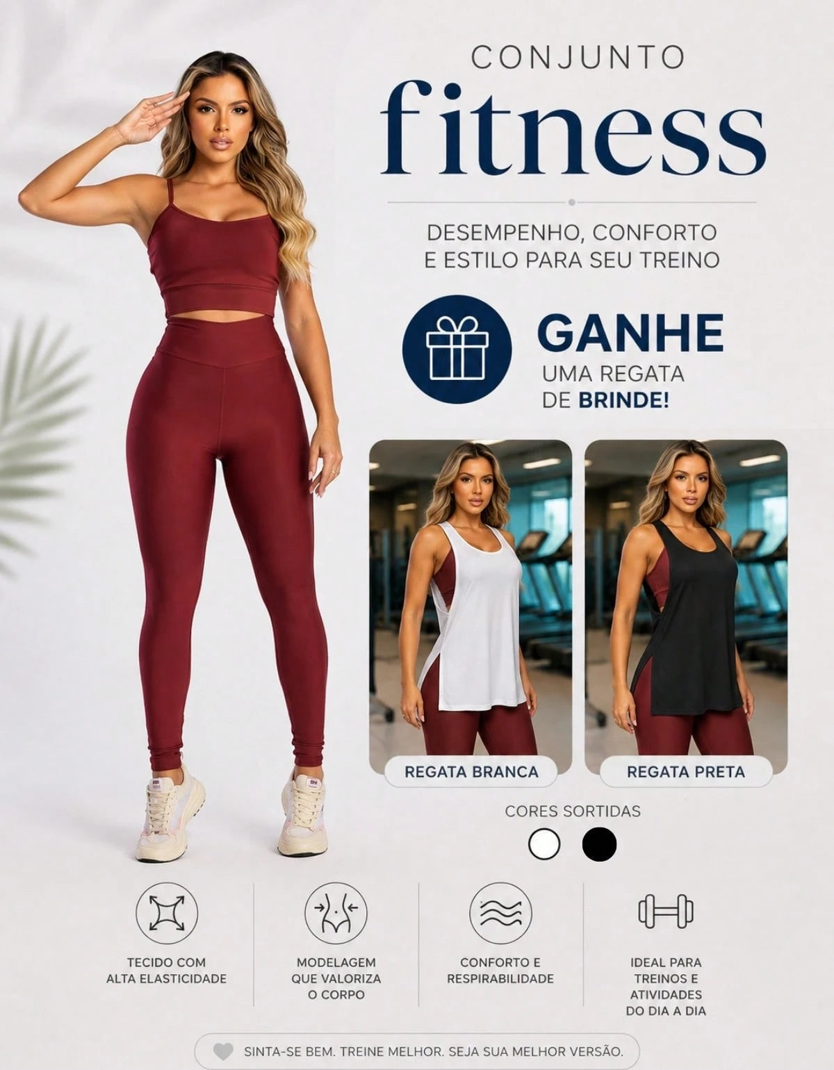 Kit 3 Peças Conjunto de Roupas Esportivas Fitnes Feminino Calça Legging Cintura Alta + Top com Bojo Removivel Zero Transparência + Regata Academia Dry Fit Ideal Treino Malhar Corrida