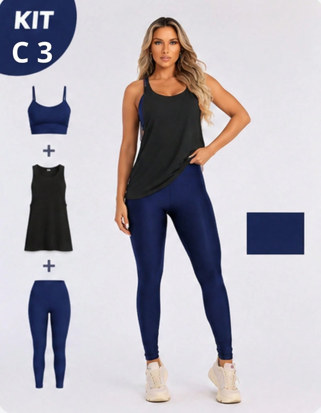 Kit 3 Peças Conjunto de Roupas Esportivas Fitnes Feminino Calça Legging Cintura Alta + Top com Bojo Removivel Zero Transparência + Regata Academia Dry Fit Ideal Treino Malhar Corrida