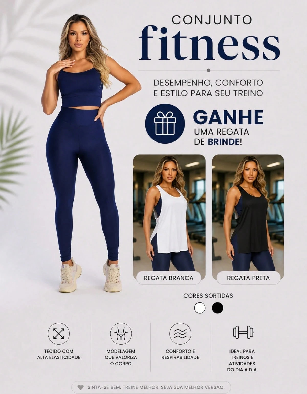 Kit 3 Peças Conjunto de Roupas Esportivas Fitnes Feminino Calça Legging Cintura Alta + Top com Bojo Removivel Zero Transparência + Regata Academia Dry Fit Ideal Treino Malhar Corrida