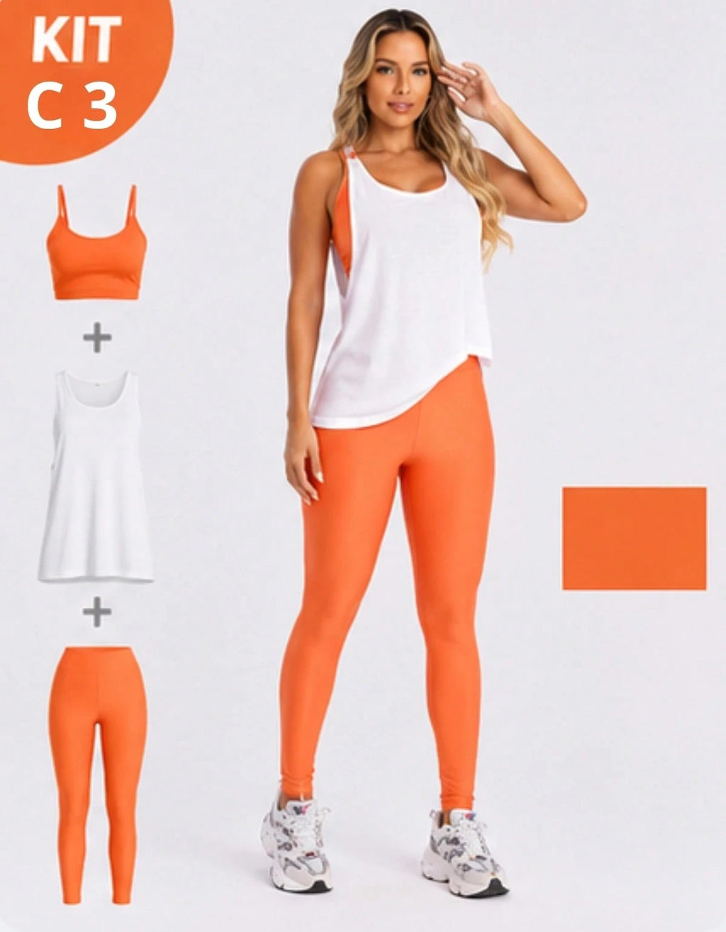 Kit 3 Peças Conjunto de Roupas Esportivas Fitnes Feminino Calça Legging Cintura Alta + Top com Bojo Removivel Zero Transparência + Regata Academia Dry Fit Ideal Treino Malhar Corrida