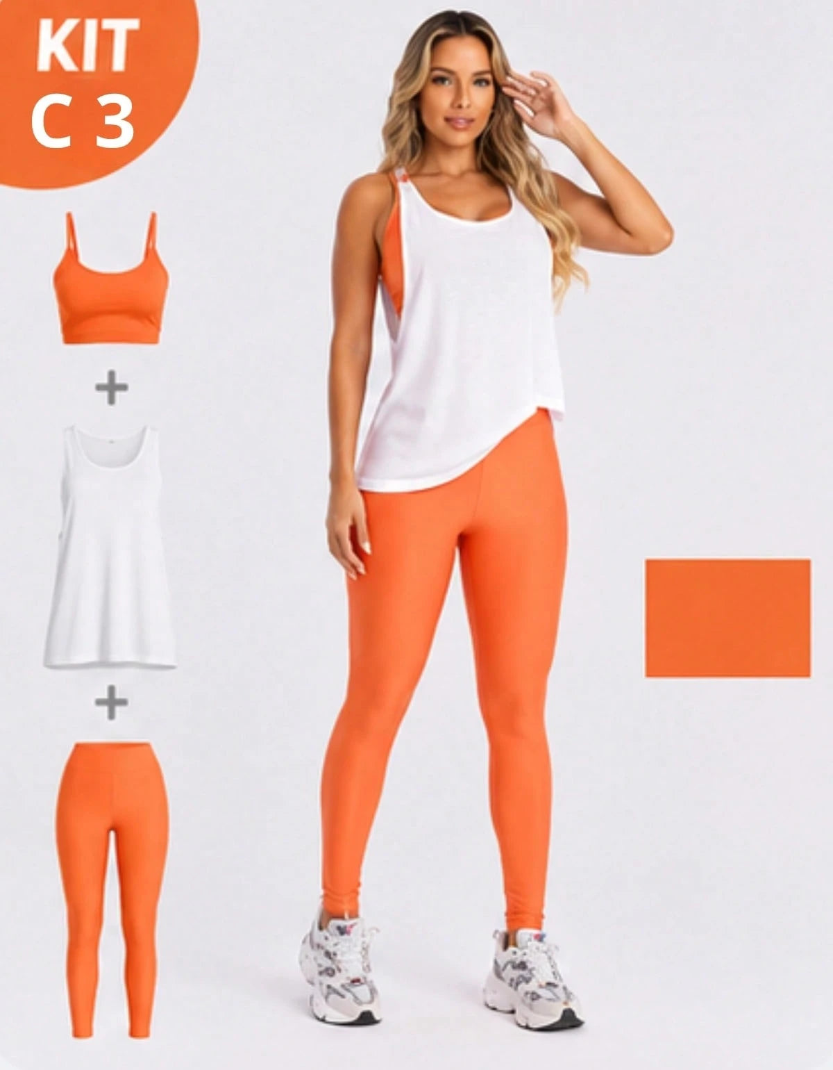 Kit 3 Peças Conjunto de Roupas Esportivas Fitnes Feminino Calça Legging Cintura Alta + Top com Bojo Removivel Zero Transparência + Regata Academia Dry Fit Ideal Treino Malhar Corrida