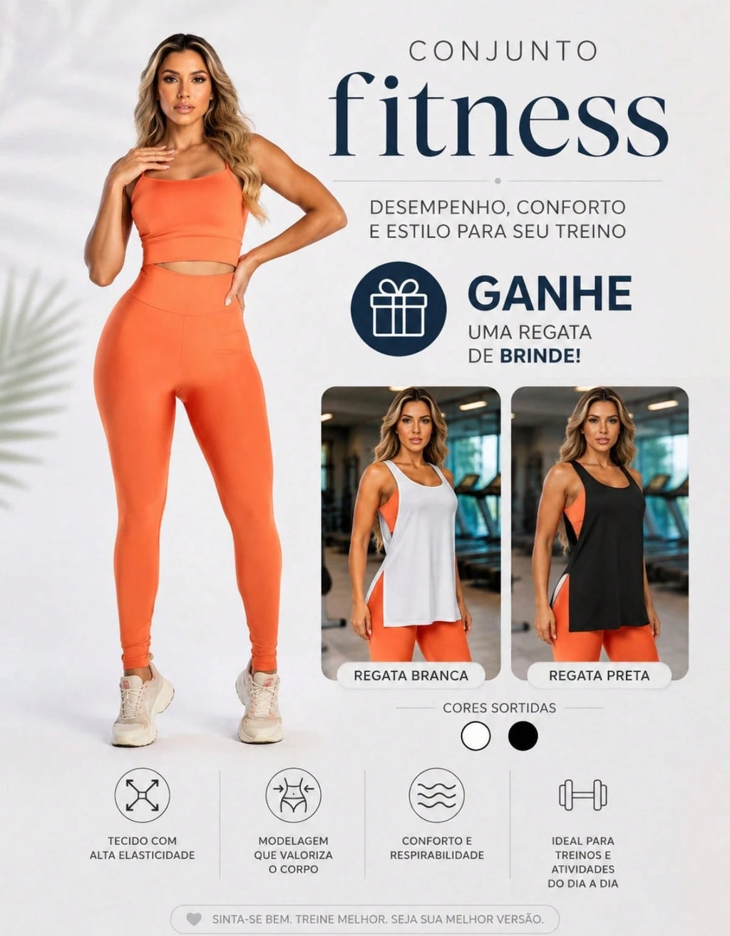 Kit 3 Peças Conjunto de Roupas Esportivas Fitnes Feminino Calça Legging Cintura Alta + Top com Bojo Removivel Zero Transparência + Regata Academia Dry Fit Ideal Treino Malhar Corrida