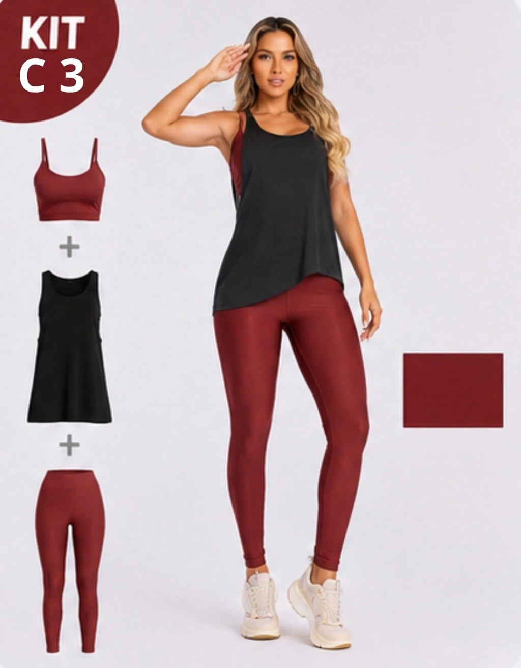 Kit 3 Peças Conjunto de Roupas Esportivas Fitnes Feminino Calça Legging Cintura Alta + Top com Bojo Removivel Zero Transparência + Regata Academia Dry Fit Ideal Treino Malhar Corrida