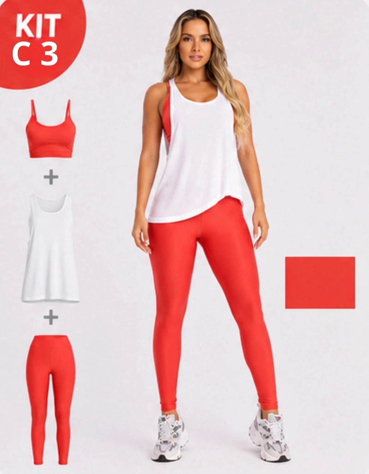 Kit 3 Peças Conjunto de Roupas Esportivas Fitnes Feminino Calça Legging Cintura Alta + Top com Bojo Removivel Zero Transparência + Regata Academia Dry Fit Ideal Treino Malhar Corrida
