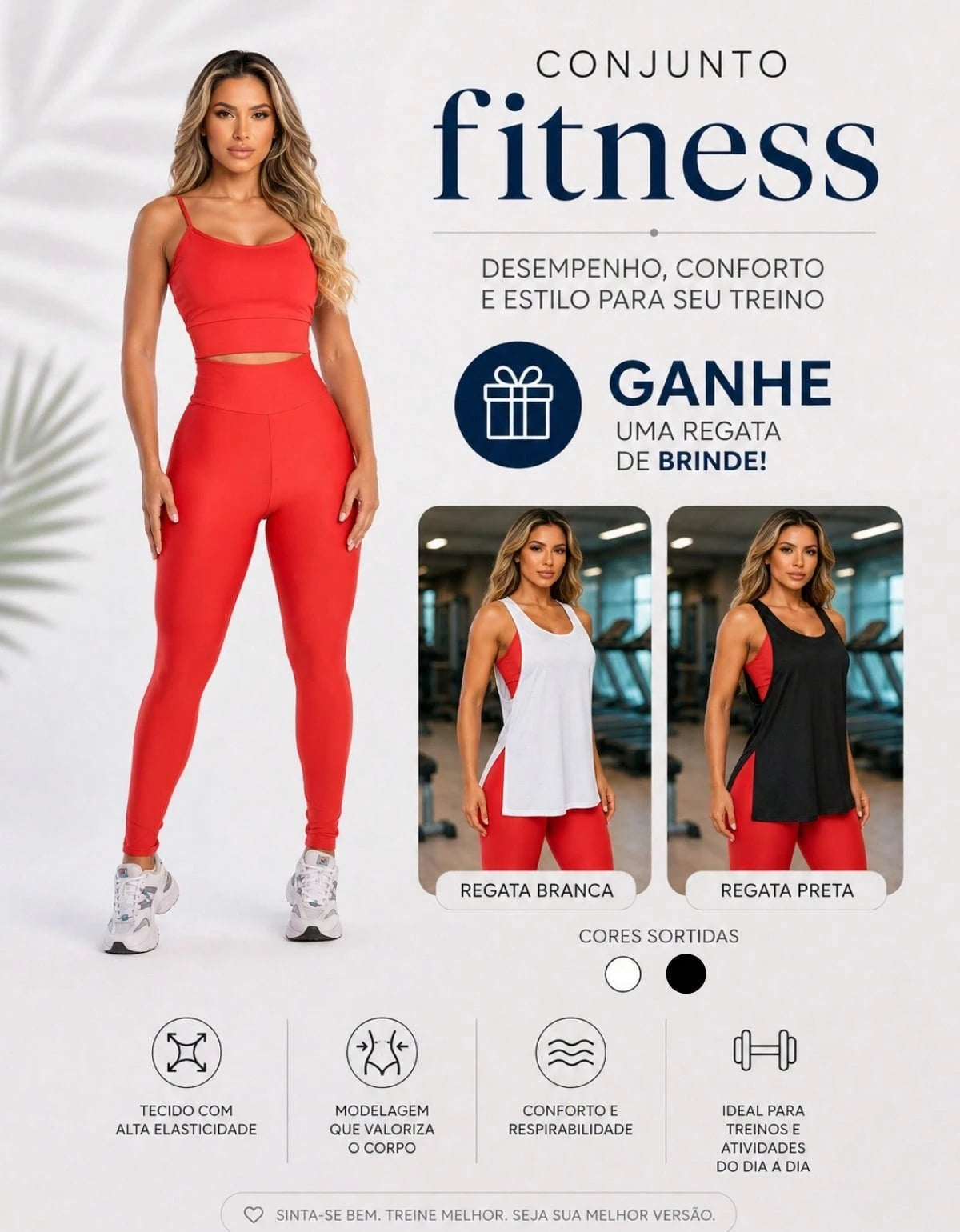 Kit 3 Peças Conjunto de Roupas Esportivas Fitnes Feminino Calça Legging Cintura Alta + Top com Bojo Removivel Zero Transparência + Regata Academia Dry Fit Ideal Treino Malhar Corrida