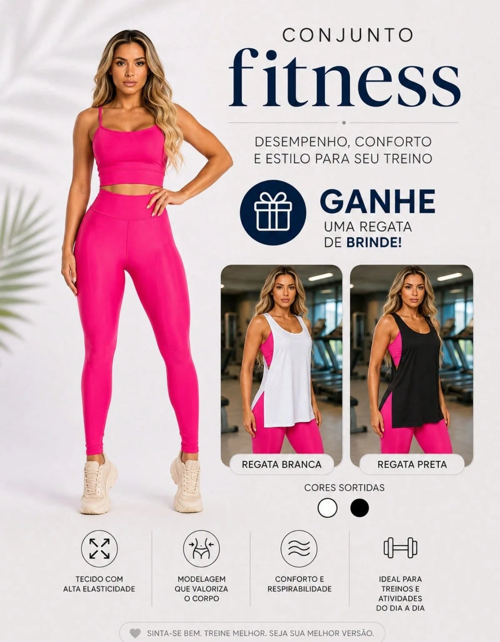 Kit 3 Peças Conjunto de Roupas Esportivas Fitnes Feminino Calça Legging Cintura Alta + Top com Bojo Removivel Zero Transparência + Regata Academia Dry Fit Ideal Treino Malhar Corrida