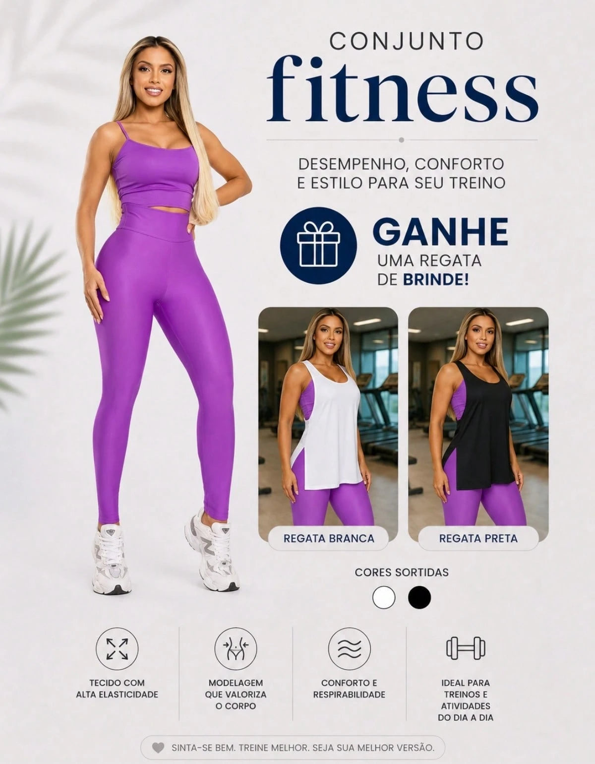 Kit 3 Peças Conjunto de Roupas Esportivas Fitnes Feminino Calça Legging Cintura Alta + Top com Bojo Removivel Zero Transparência + Regata Academia Dry Fit Ideal Treino Malhar Corrida