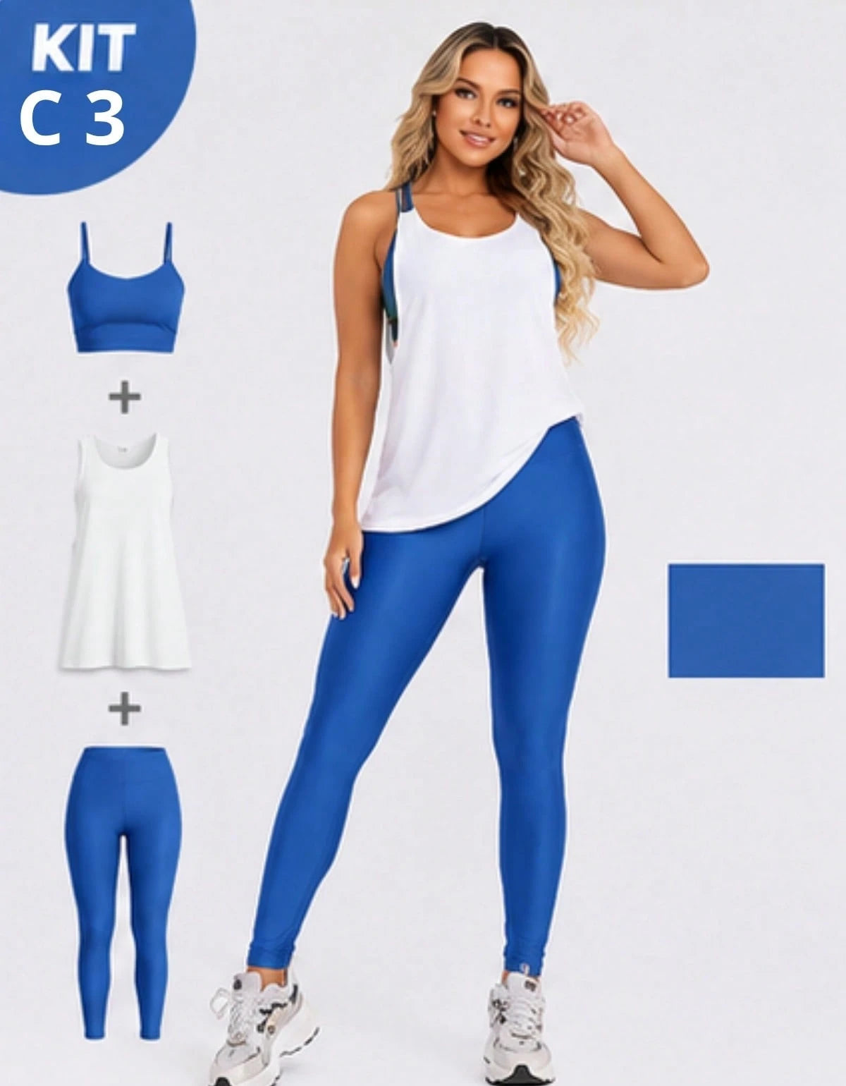Kit 3 Peças Conjunto de Roupas Esportivas Fitnes Feminino Calça Legging Cintura Alta + Top com Bojo Removivel Zero Transparência + Regata Academia Dry Fit Ideal Treino Malhar Corrida