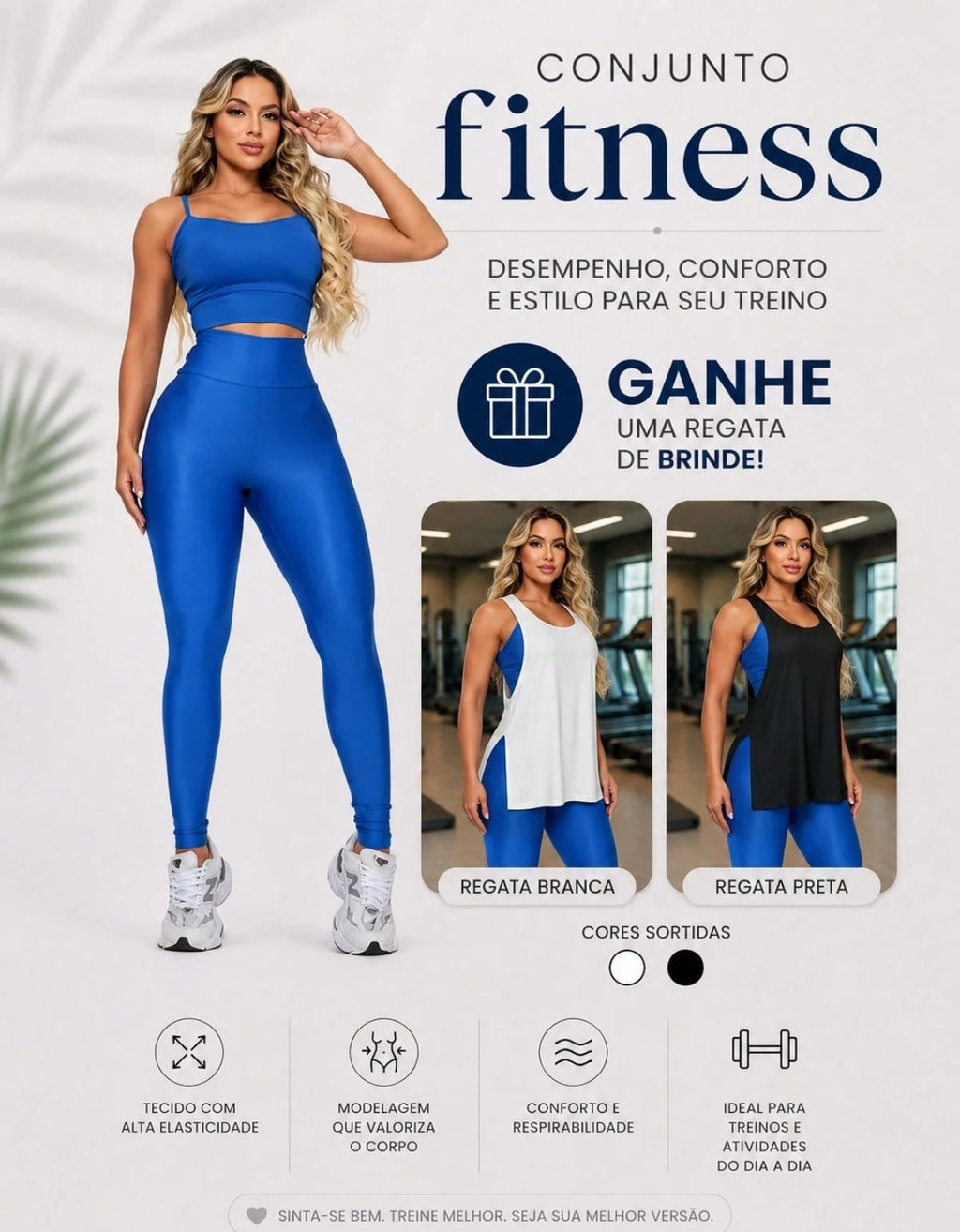 Kit 3 Peças Conjunto de Roupas Esportivas Fitnes Feminino Calça Legging Cintura Alta + Top com Bojo Removivel Zero Transparência + Regata Academia Dry Fit Ideal Treino Malhar Corrida