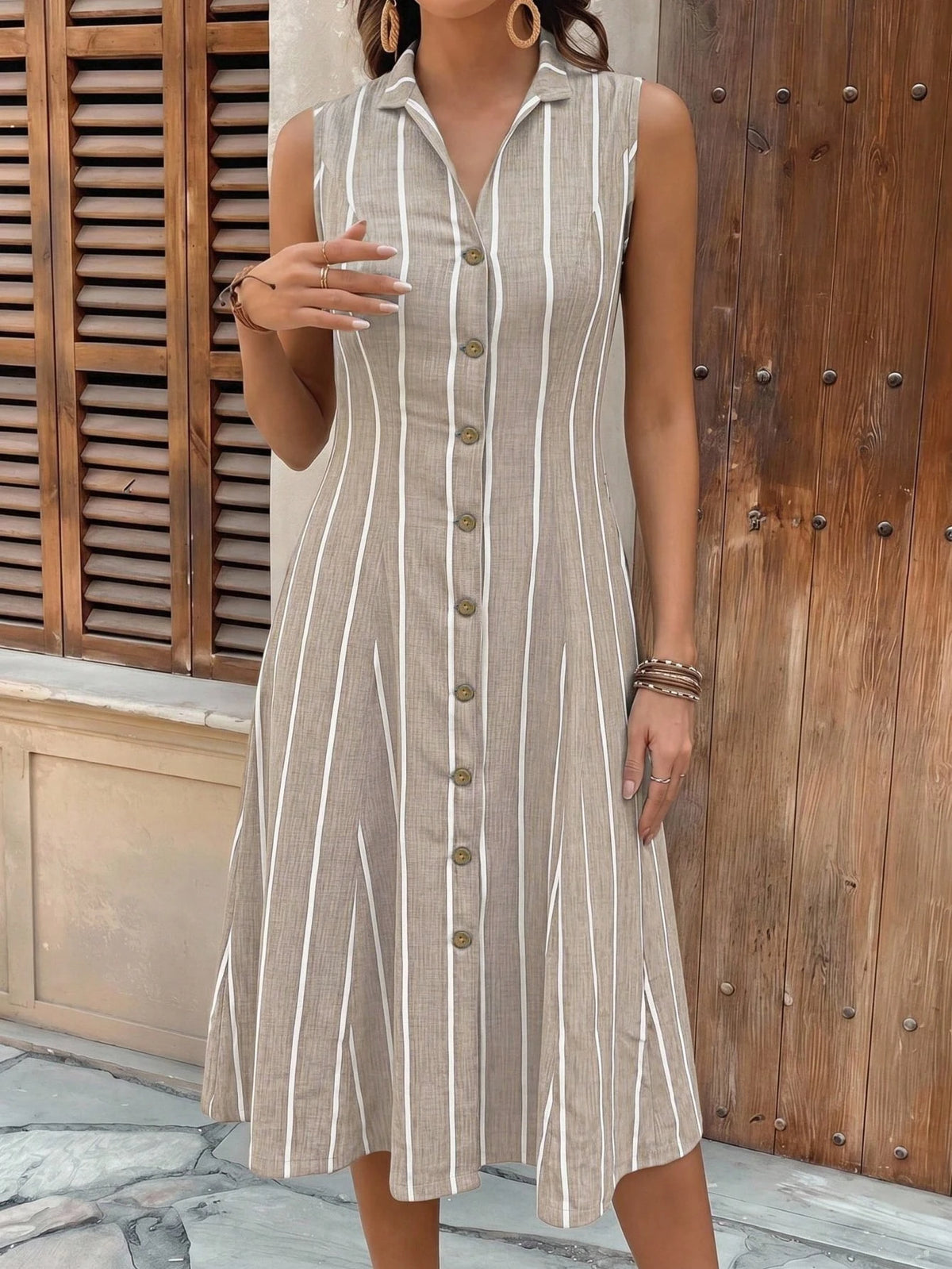 Faunlyn Vestido Feminino de Verão com Estampa Geométrica, Gola Redonda e Manga Curta