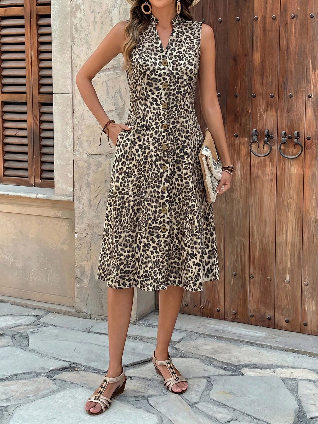 Faunlyn Vestido Feminino de Verão com Estampa Geométrica, Gola Redonda e Manga Curta