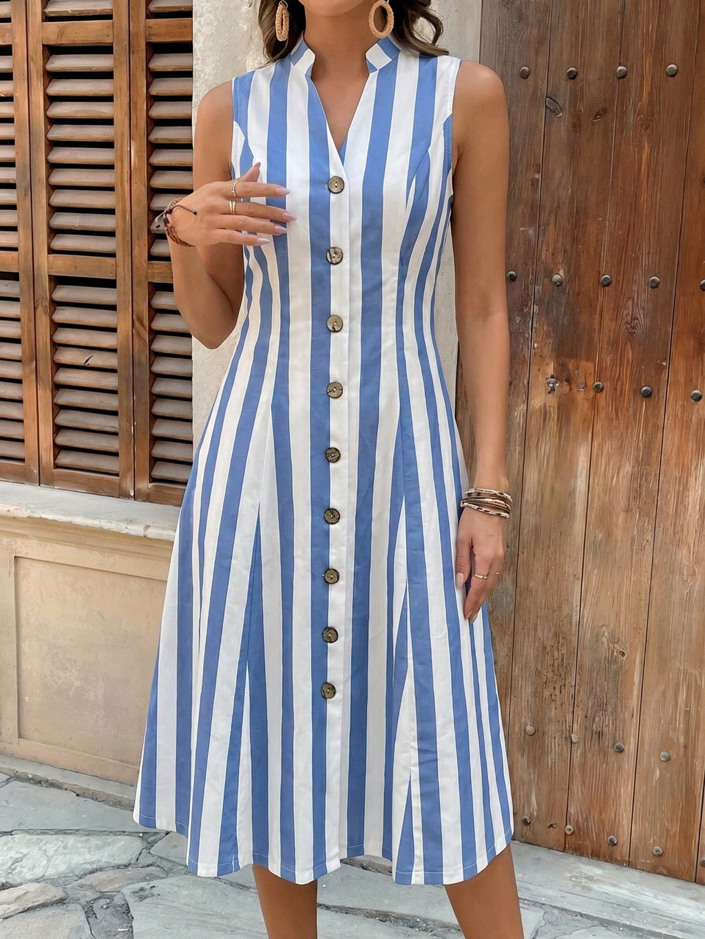 Faunlyn Vestido Feminino de Verão com Estampa Geométrica, Gola Redonda e Manga Curta
