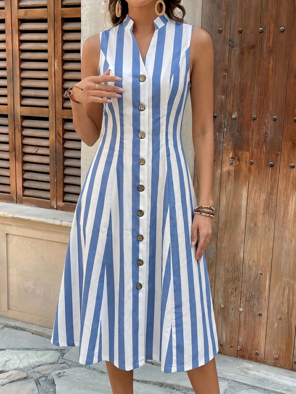 Faunlyn Vestido Feminino de Verão com Estampa Geométrica, Gola Redonda e Manga Curta