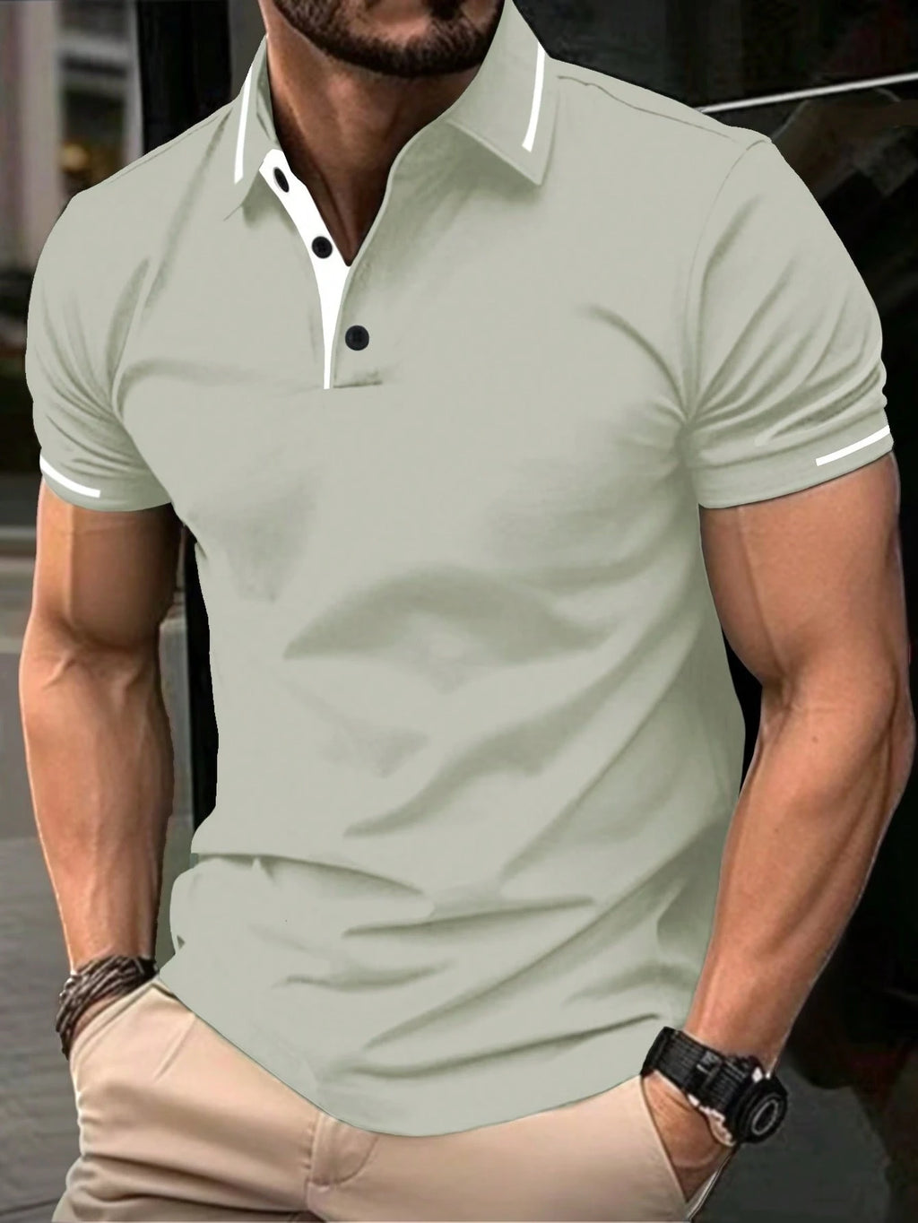 Calvornis Camisa Polo Casual/Business de Manga Curta com Detalhe em Contraste para Homens, Camisa de Golfe Preta para Homens, Formal, Cerimônia
