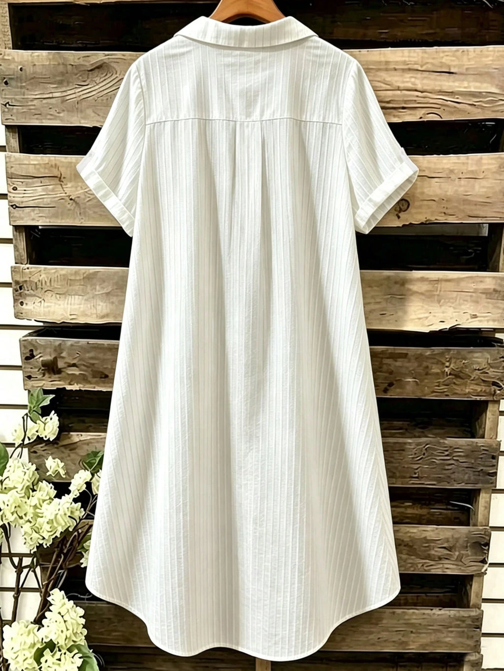 EMERY ROSE Novo Vestido Feminino Casual Solto com Decote em V, Listrado e Botões Longos
