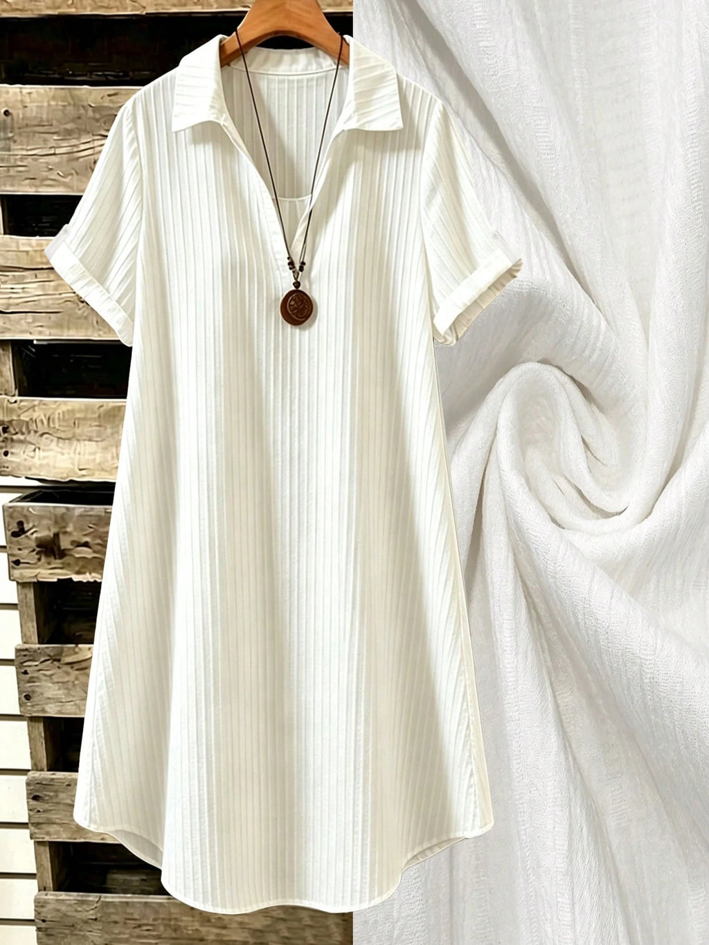 EMERY ROSE Novo Vestido Feminino Casual Solto com Decote em V, Listrado e Botões Longos