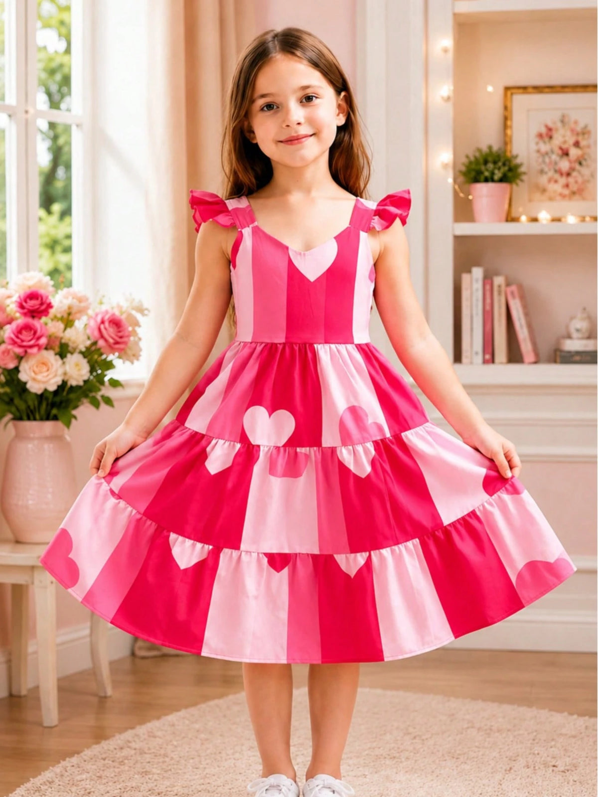 Vestido Multicolorido Infantil e Adolescente com Babados nas Mangas