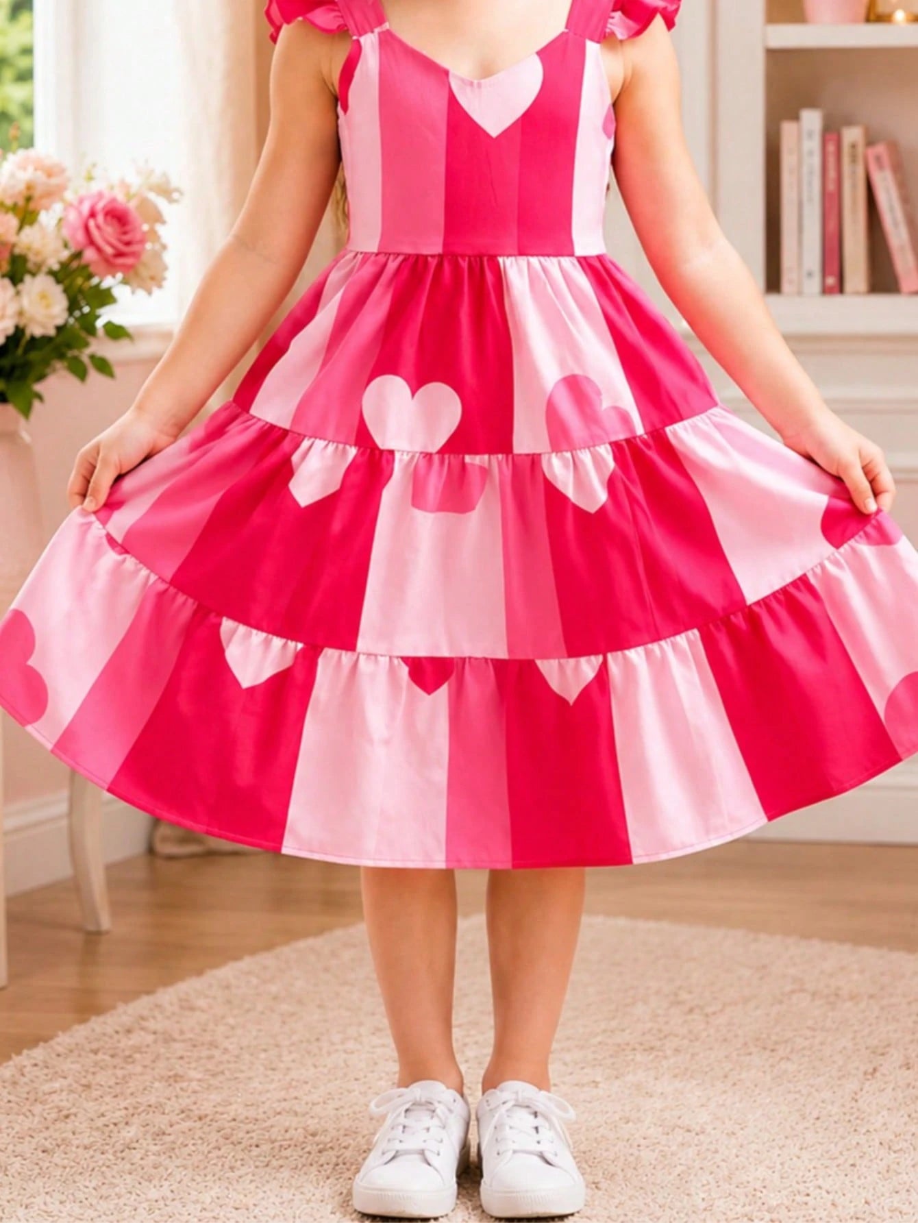 Vestido Multicolorido Infantil e Adolescente com Babados nas Mangas Menina 4 a 16 Anos