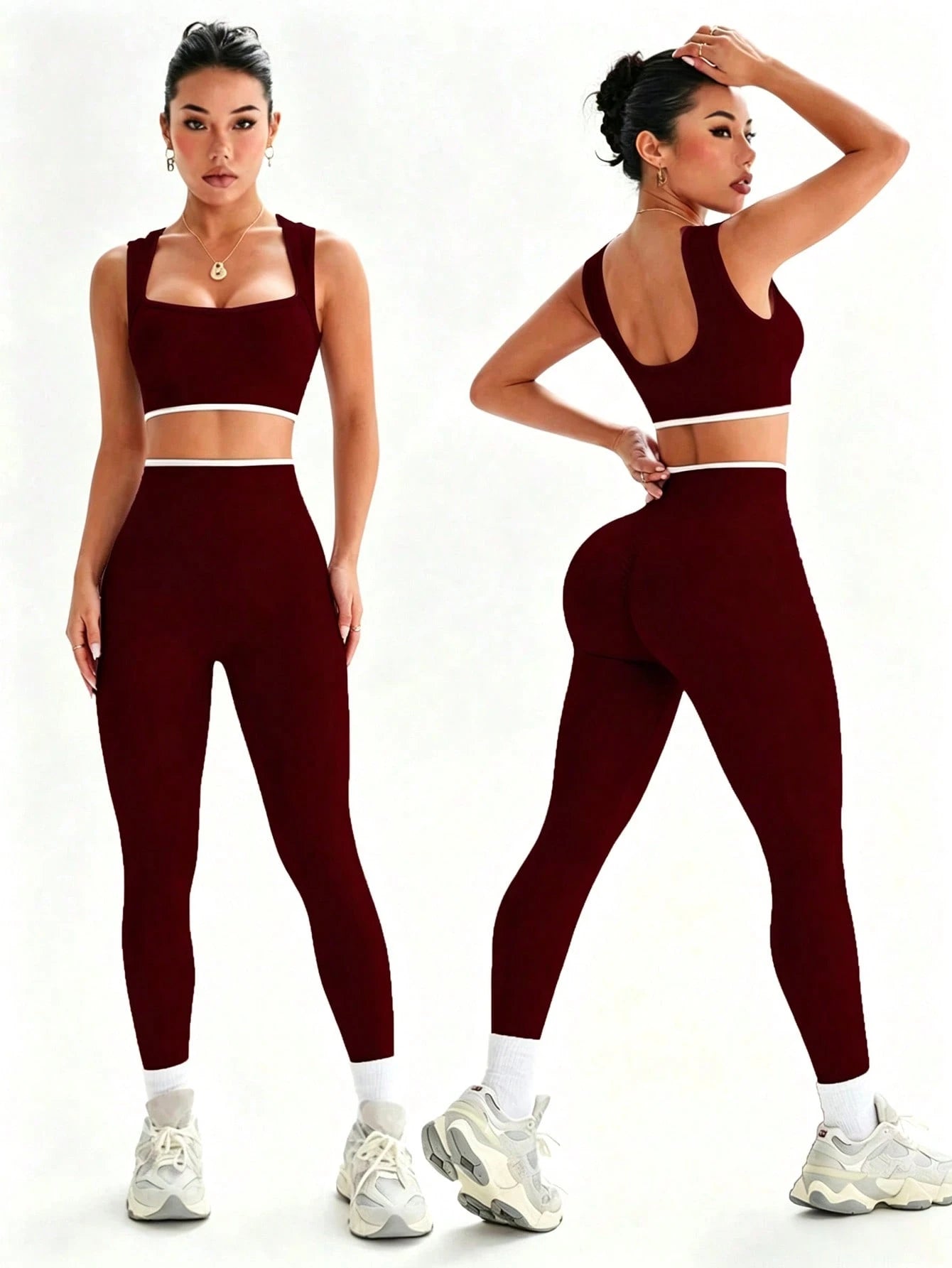 Dewbera Dewbera Conjunto Esportivo Feminino com Regata Cropped Listrada em Blocos de Cor e Legging
