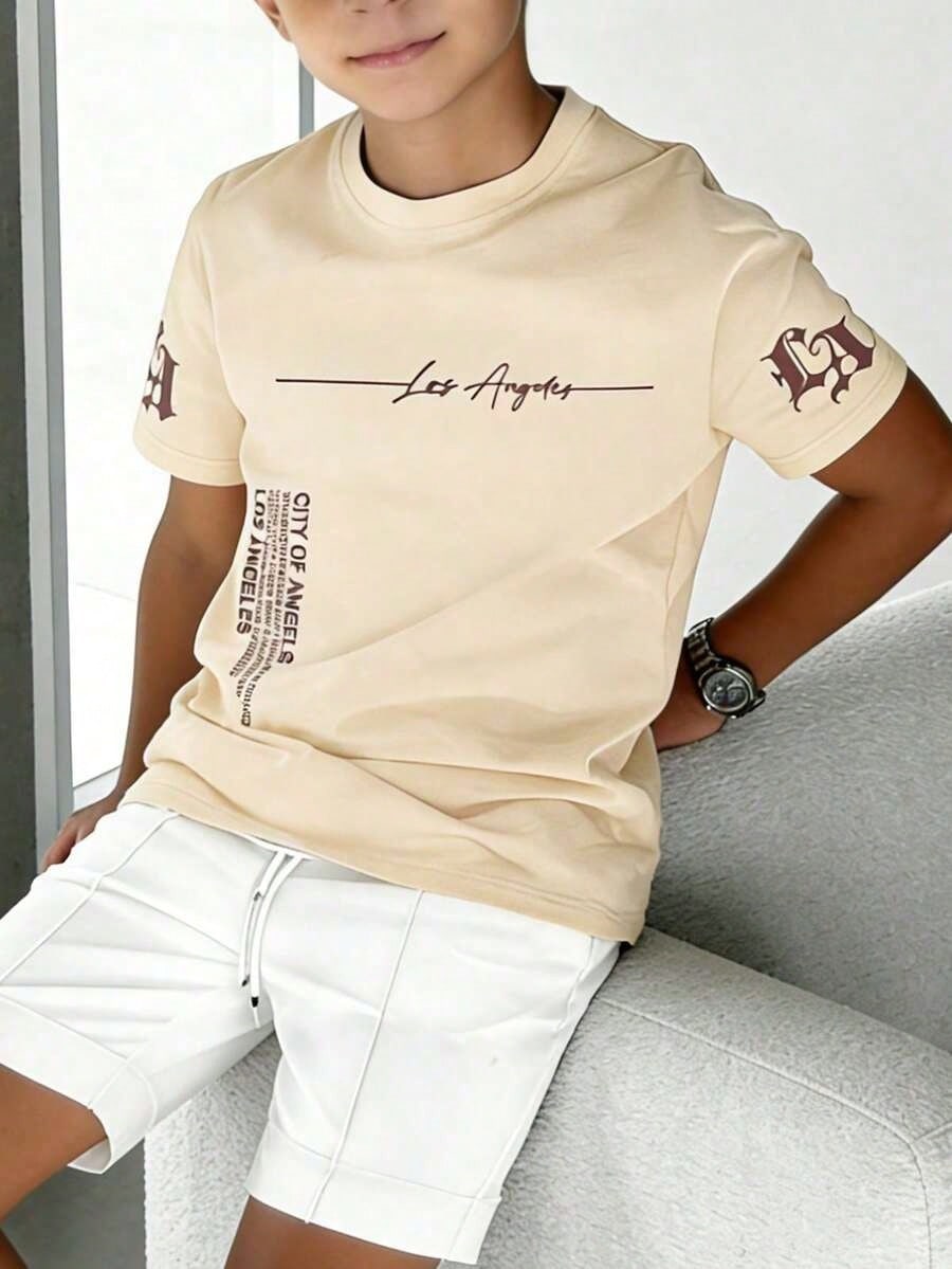 Camiseta de Manga Curta Estampada para Meninos Pré-Adolescentes, Roupa Juvenil Estudantil, Presente de Verão para Crianças