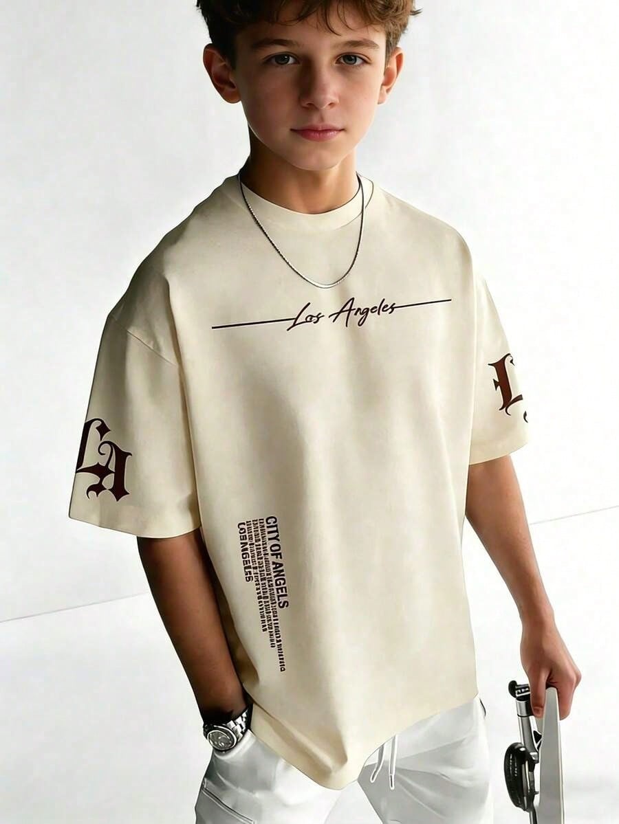 Camiseta de Manga Curta Estampada para Meninos Pré-Adolescentes, Roupa Juvenil Estudantil, Presente de Verão para Crianças