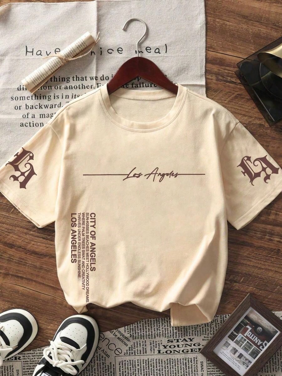 Camiseta de Manga Curta Estampada para Meninos Pré-Adolescentes, Roupa Juvenil Estudantil, Presente de Verão para Crianças