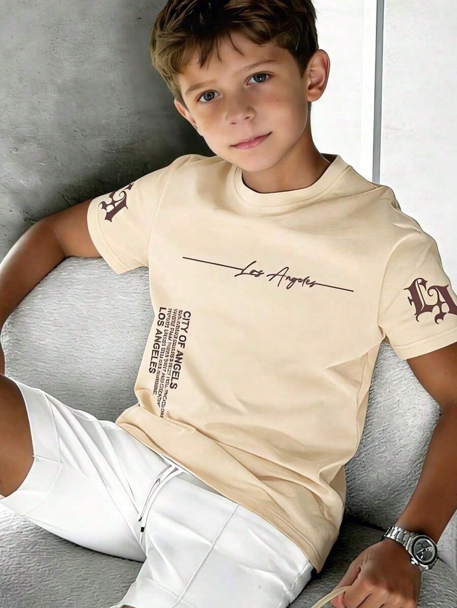 Camiseta de Manga Curta Estampada para Meninos Pré-Adolescentes, Roupa Juvenil Estudantil, Presente de Verão para Crianças