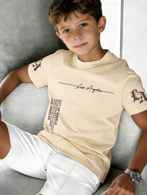 Camiseta de Manga Curta Estampada para Meninos Pré-Adolescentes, Roupa Juvenil Estudantil, Presente de Verão para Crianças