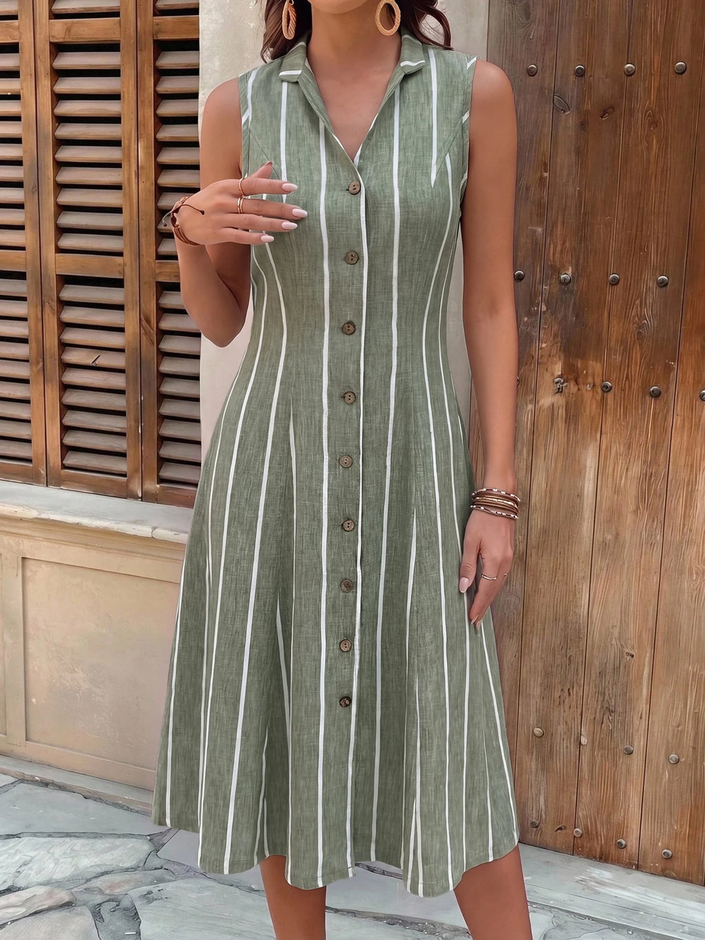Faunlyn Vestido Feminino de Verão com Estampa Geométrica, Gola Redonda e Manga Curta