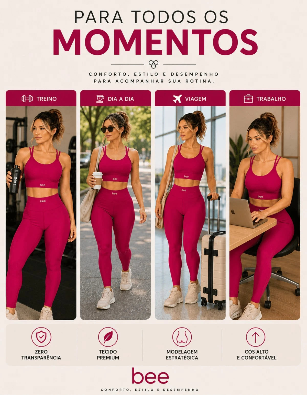 Conjunto Legging Academia Feminino Calça Zero Transparencia Cintura Alta Modelador