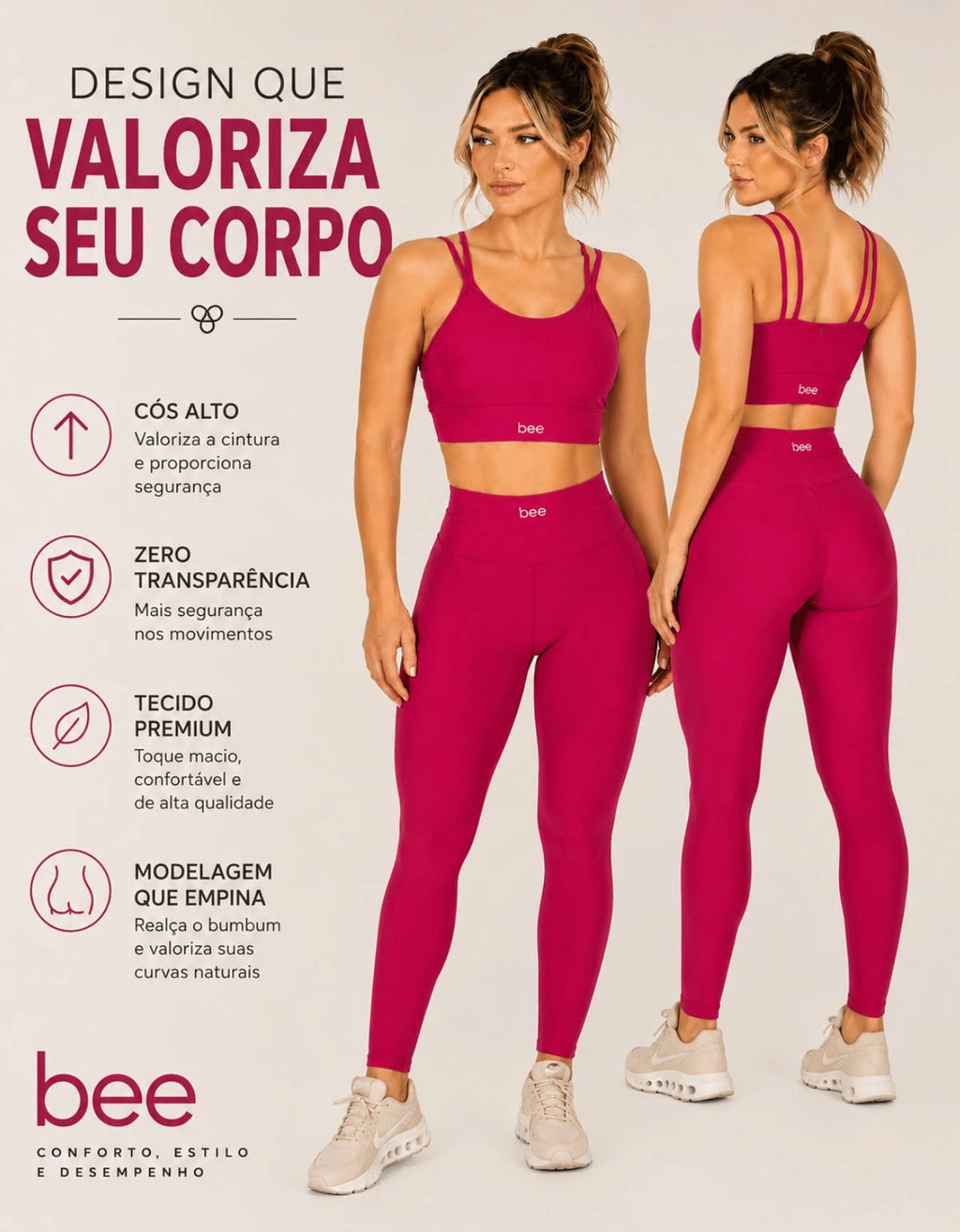 Conjunto Legging Academia Feminino Calça Zero Transparencia Cintura Alta Modelador