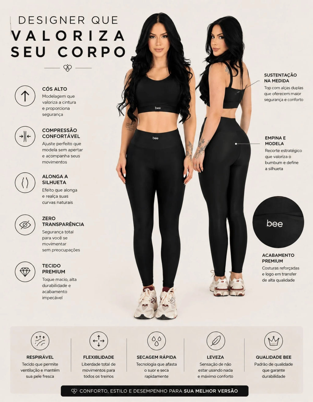 Conjunto Legging Academia Feminino Calça Zero Transparencia Cintura Alta Modelador