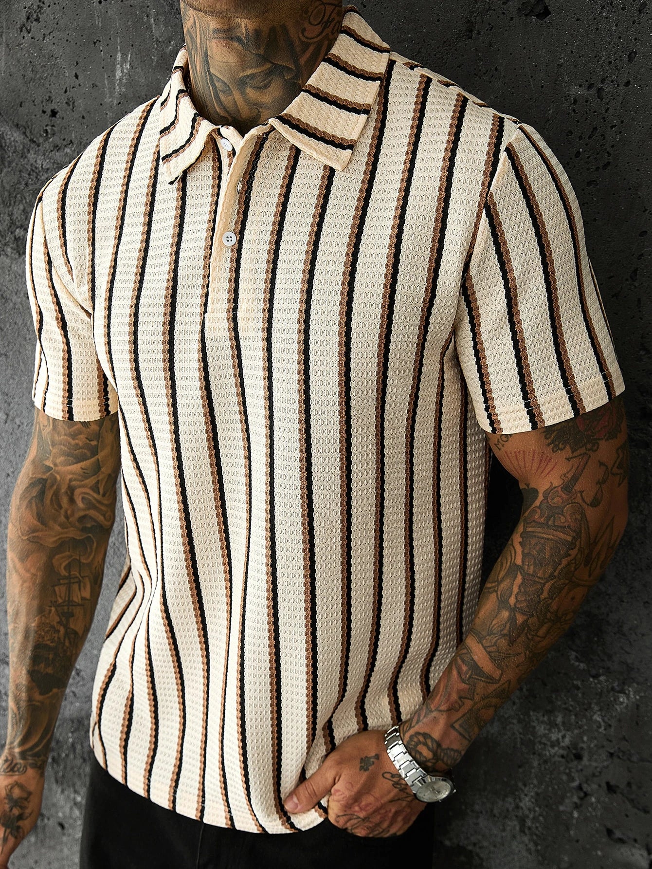 Calvornis Camisa Polo Casual/Business de Manga Curta com Detalhe em Contraste para Homens, Camisa de Golfe Preta para Homens, Formal, Cerimônia