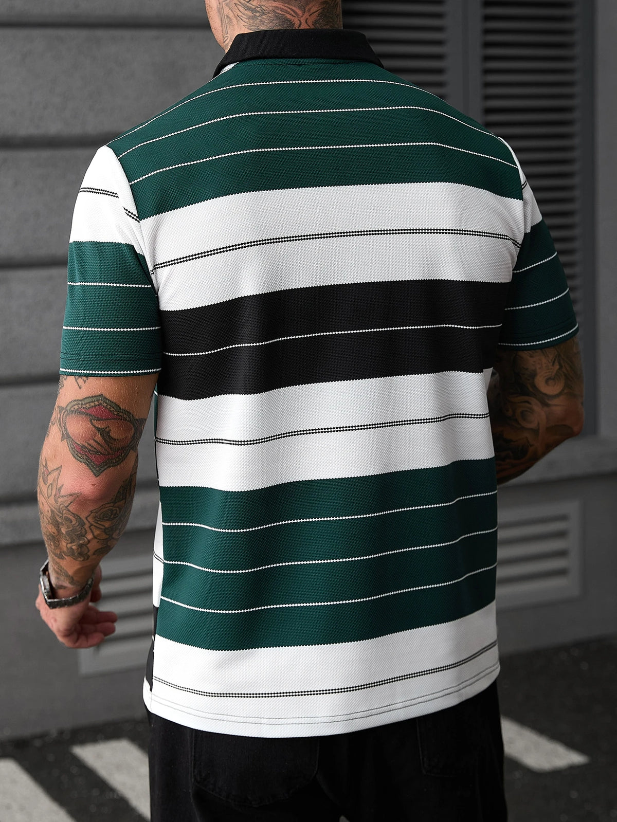 Calvornis Camisa Polo Casual/Business de Manga Curta com Detalhe em Contraste para Homens, Camisa de Golfe Preta para Homens, Formal, Cerimônia